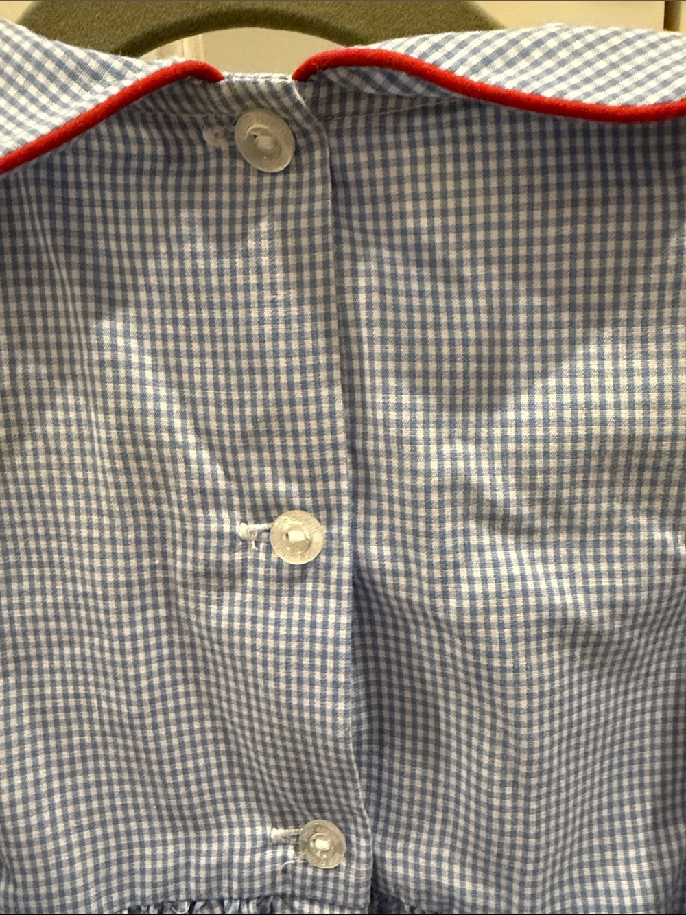 Little English Light Blue Gingham Dress with Smocked London Bus Detail - Picture 5 of 8